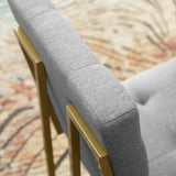 Privy Gold Stainless Steel Upholstered Fabric Dining Accent Chair - Glam Deco & Gold Geometric Base