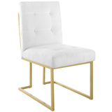 Privy Gold Stainless Steel Upholstered Fabric Dining Accent Chair - Glam Deco & Gold Geometric Base