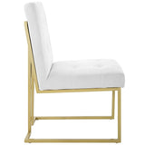 Privy Gold Stainless Steel Upholstered Fabric Dining Accent Chair - Glam Deco & Gold Geometric Base