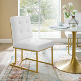 Privy Gold Stainless Steel Upholstered Fabric Dining Accent Chair - Glam Deco & Gold Geometric Base
