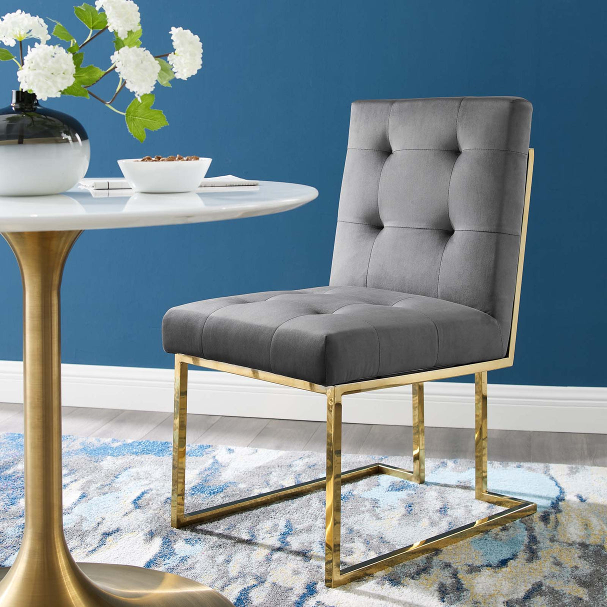 Privy Gold Stainless Steel Performance Velvet Dining Chair - Glam Deco & Stain-Resistant