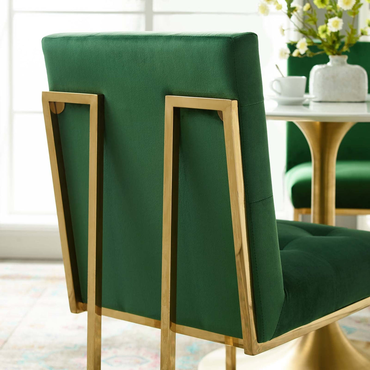 Privy Gold Stainless Steel Performance Velvet Dining Chair - Glam Deco & Stain-Resistant