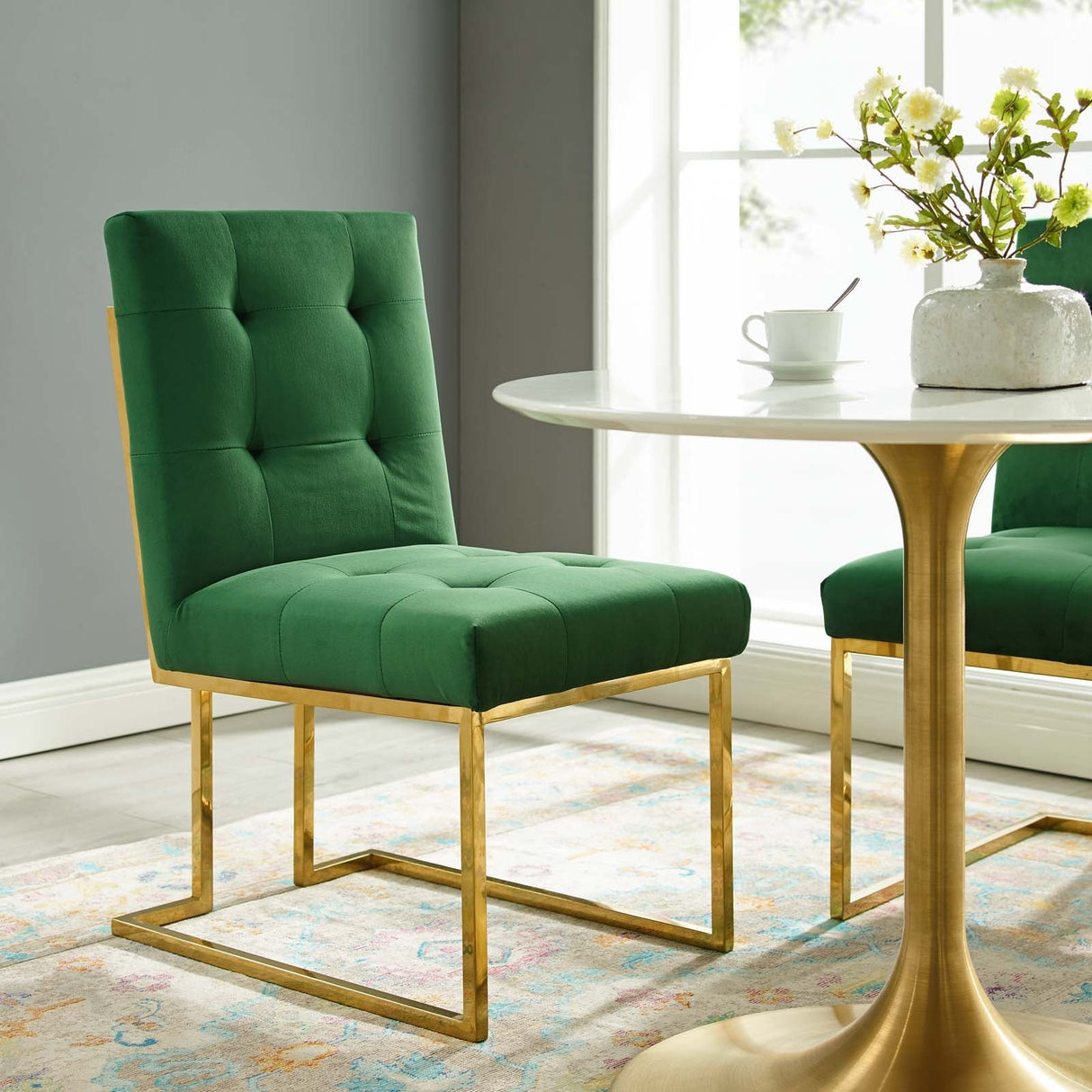 Privy Gold Stainless Steel Performance Velvet Dining Chair - Glam Deco & Stain-Resistant