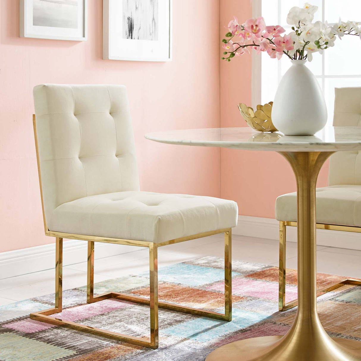 Privy Gold Stainless Steel Performance Velvet Dining Chair - Glam Deco & Stain-Resistant