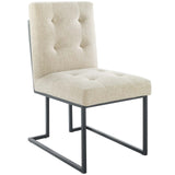 Privy Black Stainless Steel Upholstered Fabric Dining Chair - Glam Deco & Modern Kitchen Seating