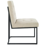 Privy Black Stainless Steel Upholstered Fabric Dining Chair - Glam Deco & Modern Kitchen Seating
