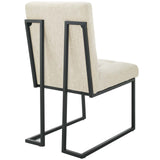 Privy Black Stainless Steel Upholstered Fabric Dining Chair - Glam Deco & Modern Kitchen Seating