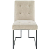 Privy Black Stainless Steel Upholstered Fabric Dining Chair - Glam Deco & Modern Kitchen Seating