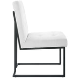 Privy Black Stainless Steel Upholstered Fabric Dining Chair - Glam Deco & Modern Kitchen Seating