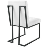 Privy Black Stainless Steel Upholstered Fabric Dining Chair - Glam Deco & Modern Kitchen Seating