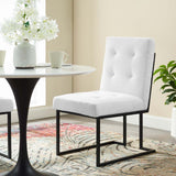 Privy Black Stainless Steel Upholstered Fabric Dining Chair - Glam Deco & Modern Kitchen Seating