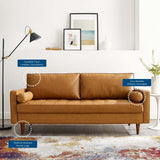 Valour Upholstered Faux Leather Sofa - Mid-Century Modern & Small Space Friendly