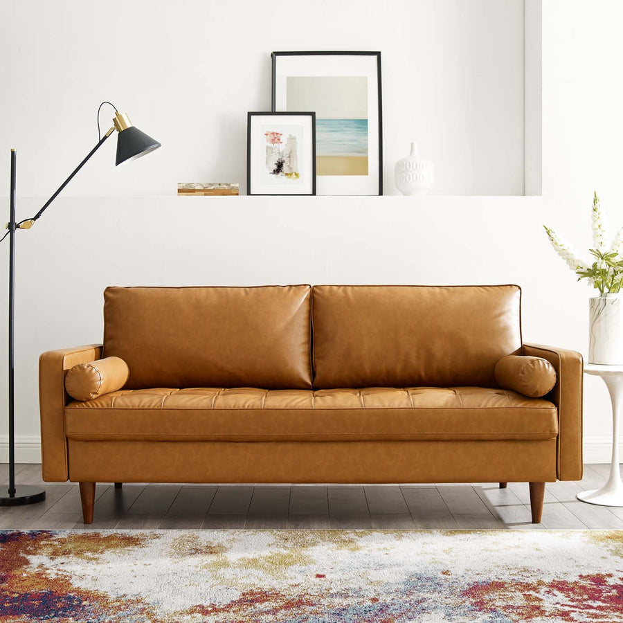 Valour Upholstered Faux Leather Sofa - Mid-Century Modern & Small Space Friendly