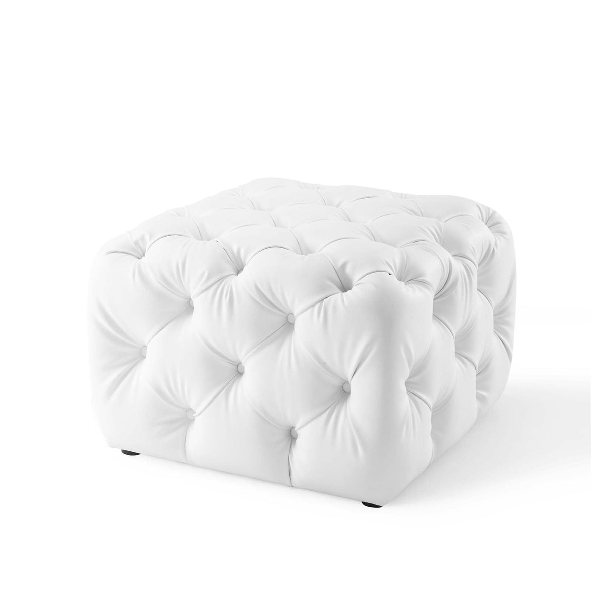 Amour Tufted Button Square Faux Leather Ottoman - Modern Glam & Versatile Footstool
