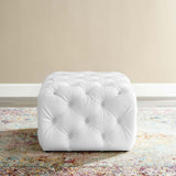 Amour Tufted Button Square Faux Leather Ottoman - Modern Glam & Versatile Footstool