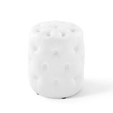 Amour Tufted Button Round Faux Leather Ottoman - Glam Deco & Versatile Footstool