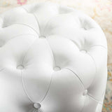 Amour Tufted Button Round Faux Leather Ottoman - Glam Deco & Versatile Footstool
