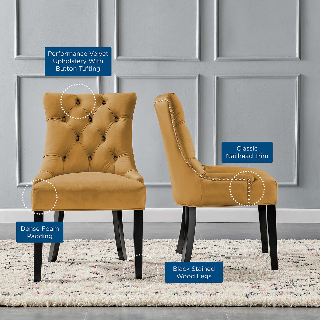 Regent Tufted Performance Velvet Dining Side Chairs - Set of 2 - French Vintage & Stain-Resistant
