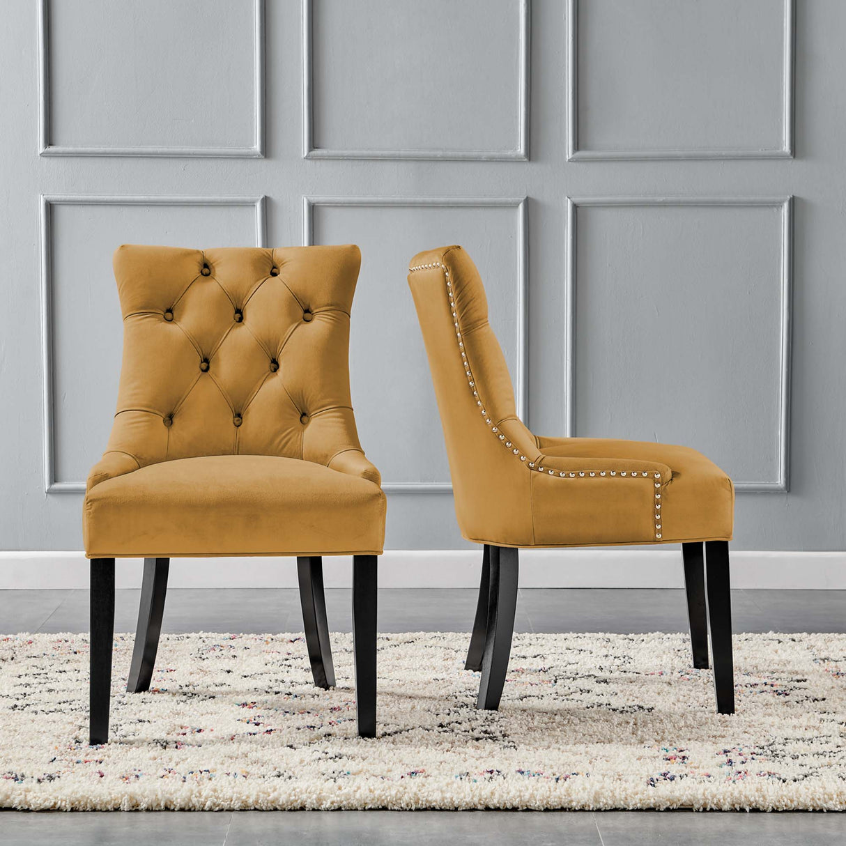 Regent Tufted Performance Velvet Dining Side Chairs - Set of 2 - French Vintage & Stain-Resistant