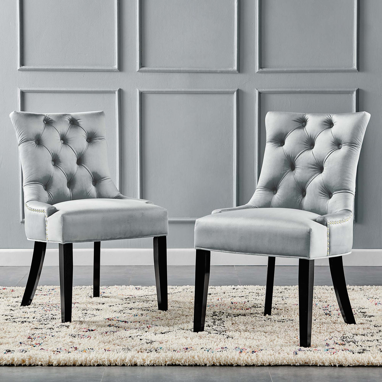 Regent Tufted Performance Velvet Dining Side Chairs - Set of 2 - French Vintage & Stain-Resistant