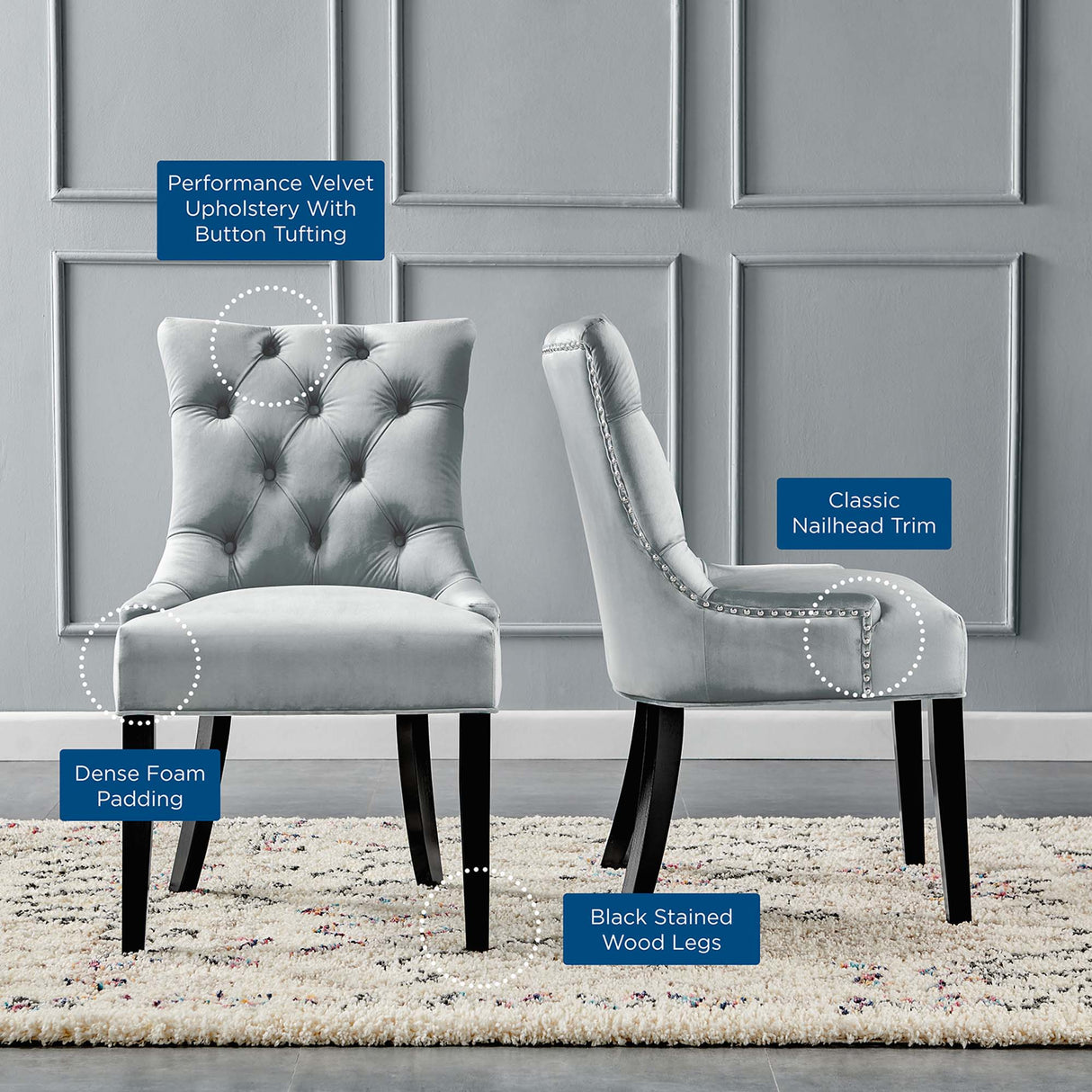 Regent Tufted Performance Velvet Dining Side Chairs - Set of 2 - French Vintage & Stain-Resistant