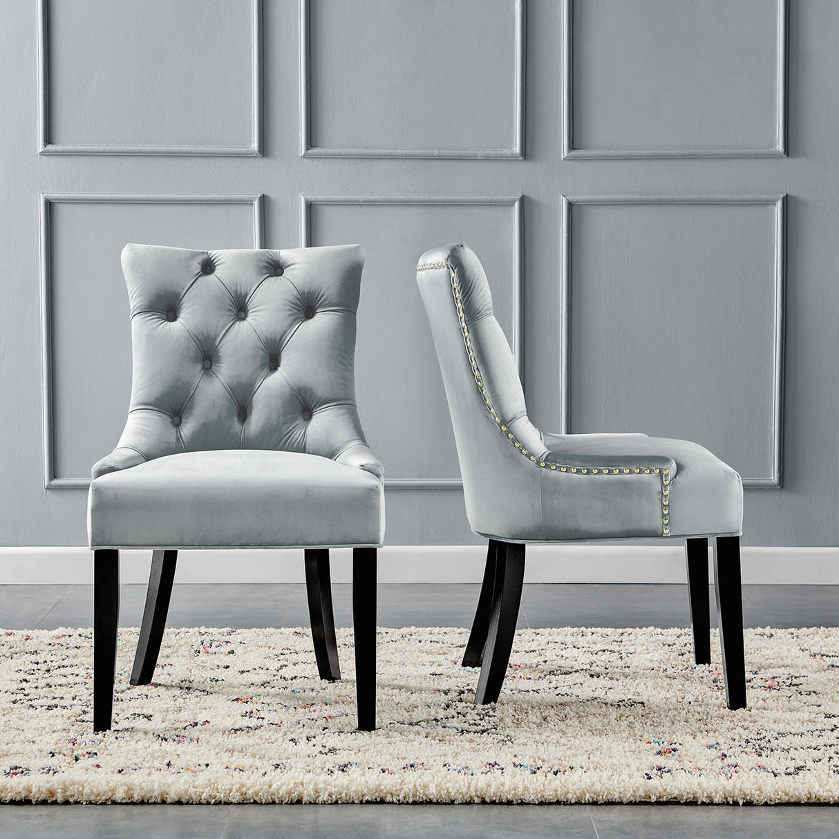 Regent Tufted Performance Velvet Dining Side Chairs - Set of 2 - French Vintage & Stain-Resistant