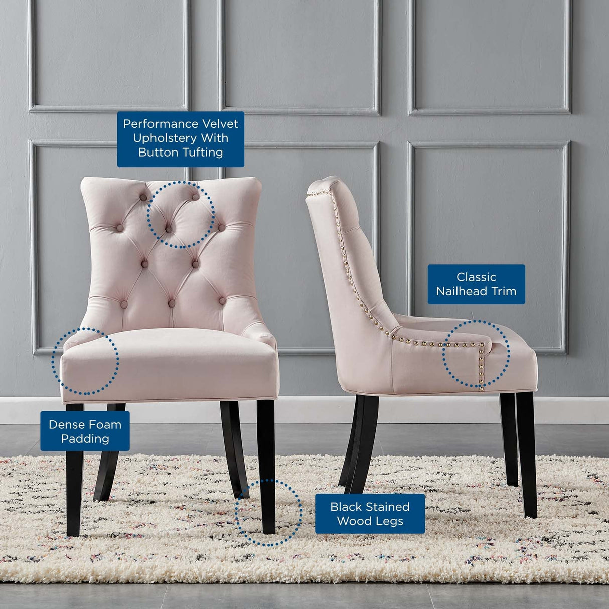 Regent Tufted Performance Velvet Dining Side Chairs - Set of 2 - French Vintage & Stain-Resistant