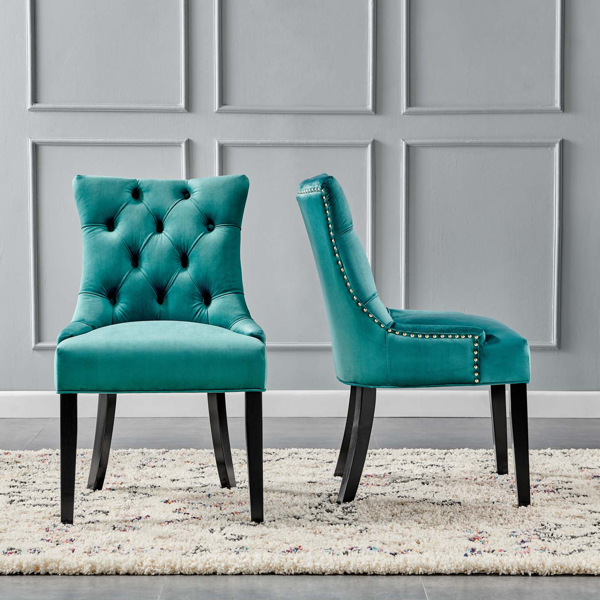 Regent Tufted Performance Velvet Dining Side Chairs - Set of 2 - French Vintage & Stain-Resistant