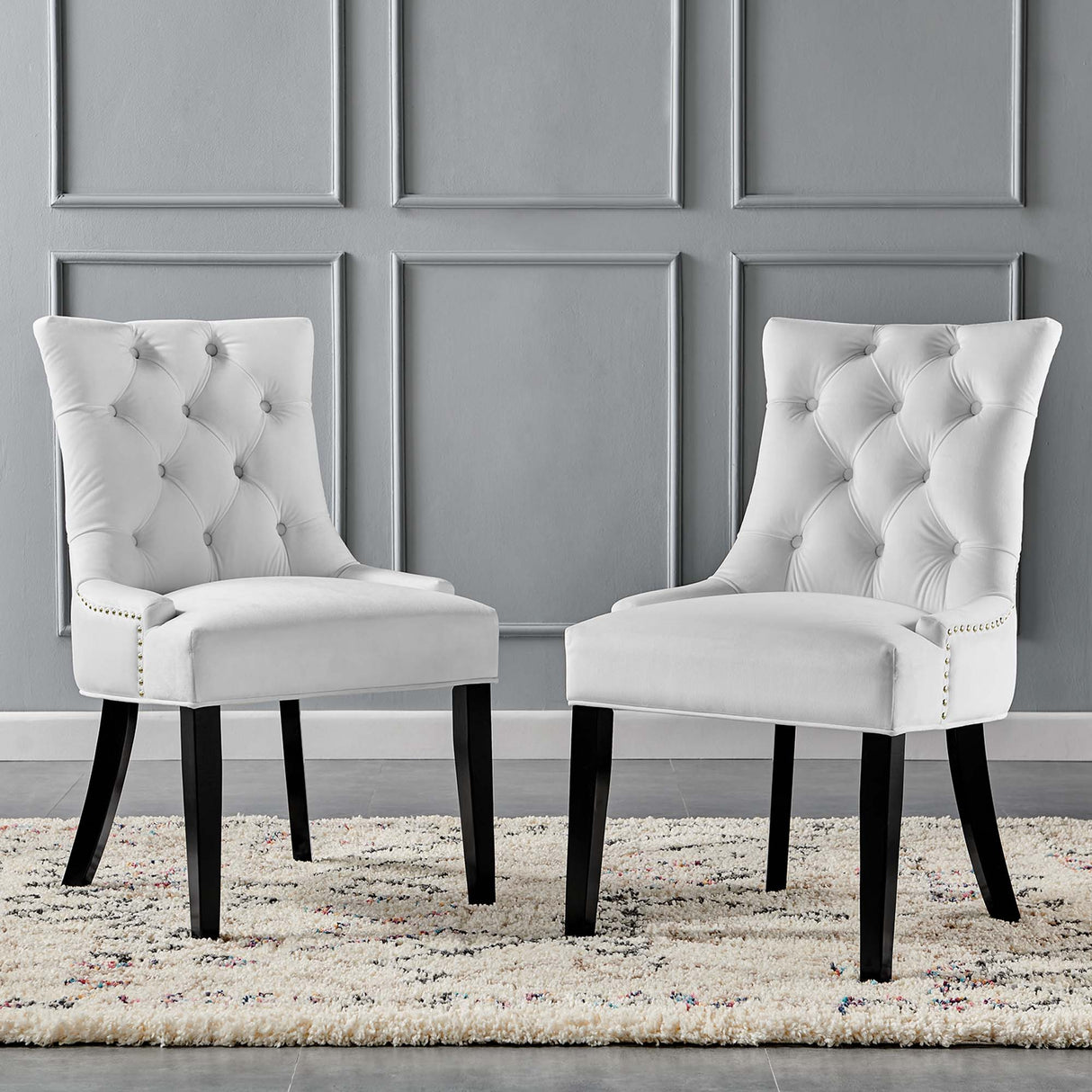 Regent Tufted Performance Velvet Dining Side Chairs - Set of 2 - French Vintage & Stain-Resistant