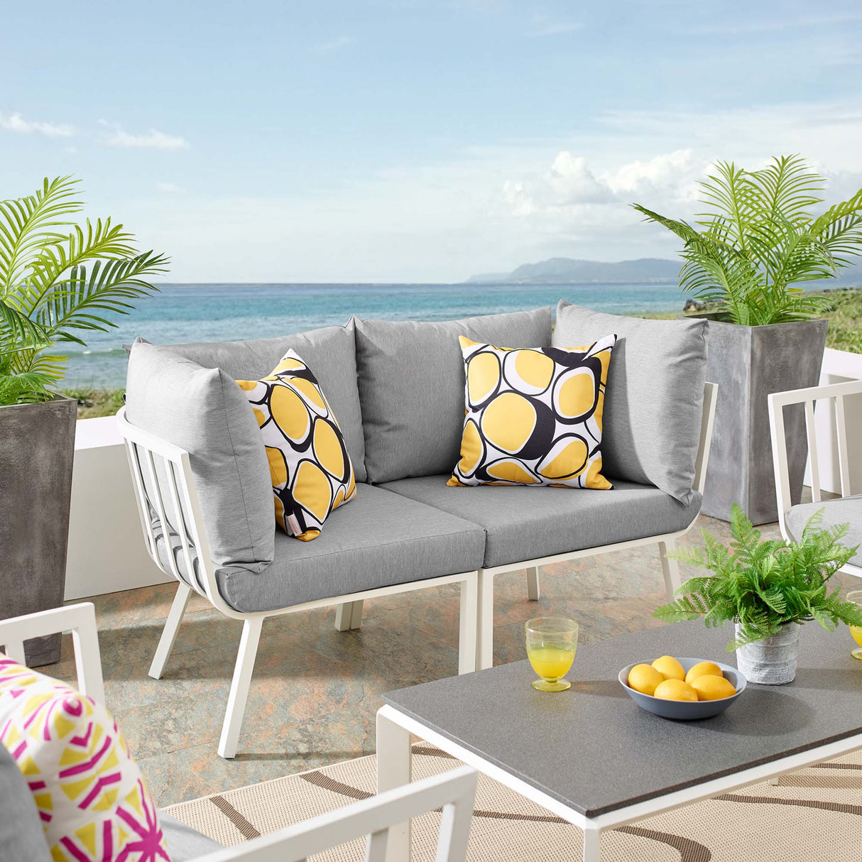 Riverside 2 Piece Outdoor Patio Aluminum Sectional Sofa Set - Coastal Modern & Weather-Resistant