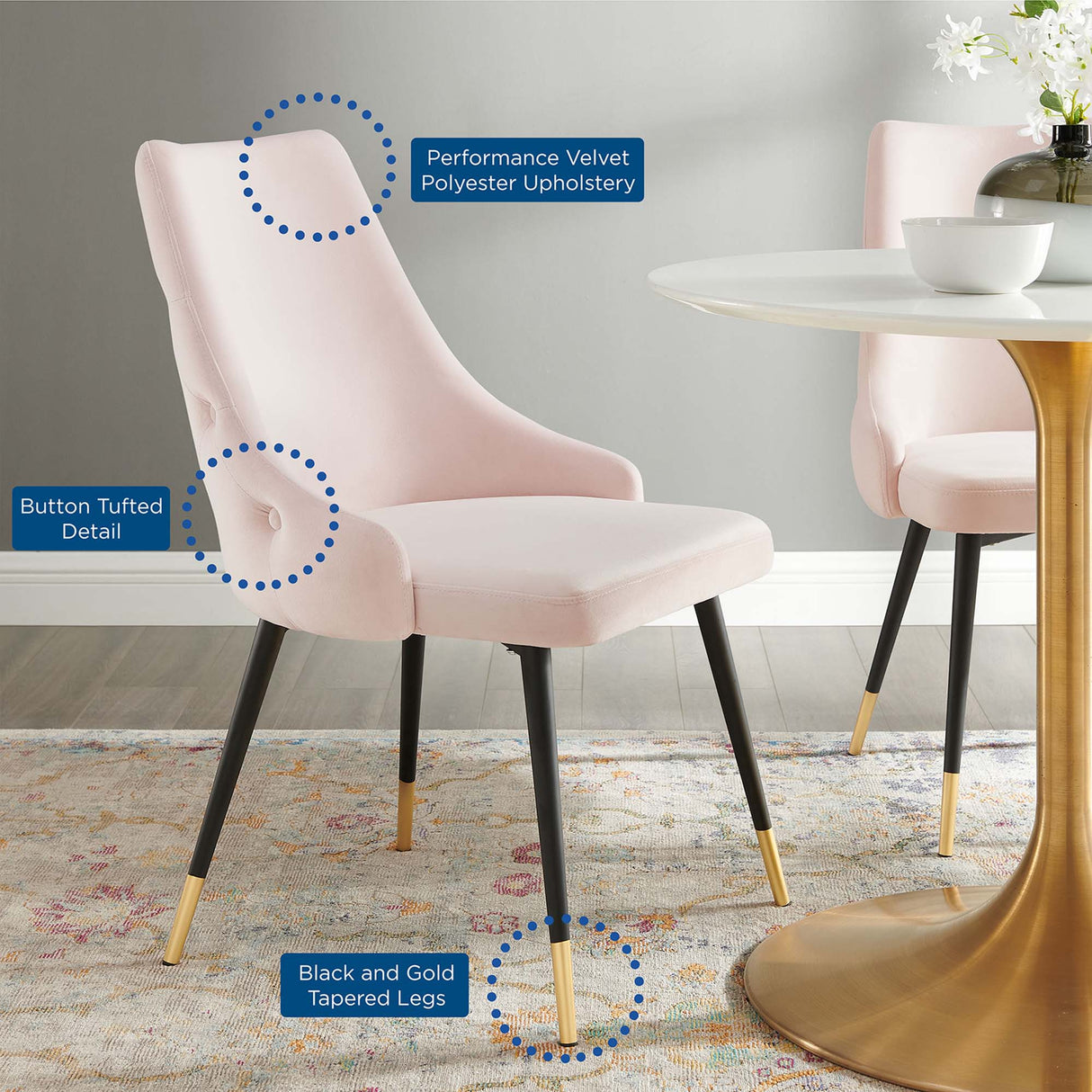 Adorn Tufted Performance Velvet Dining Side Chair - Glam Deco & Stain-Resistant