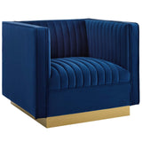 Sanguine Vertical Channel Tufted Upholstered Performance Velvet Sofa and Armchair Set