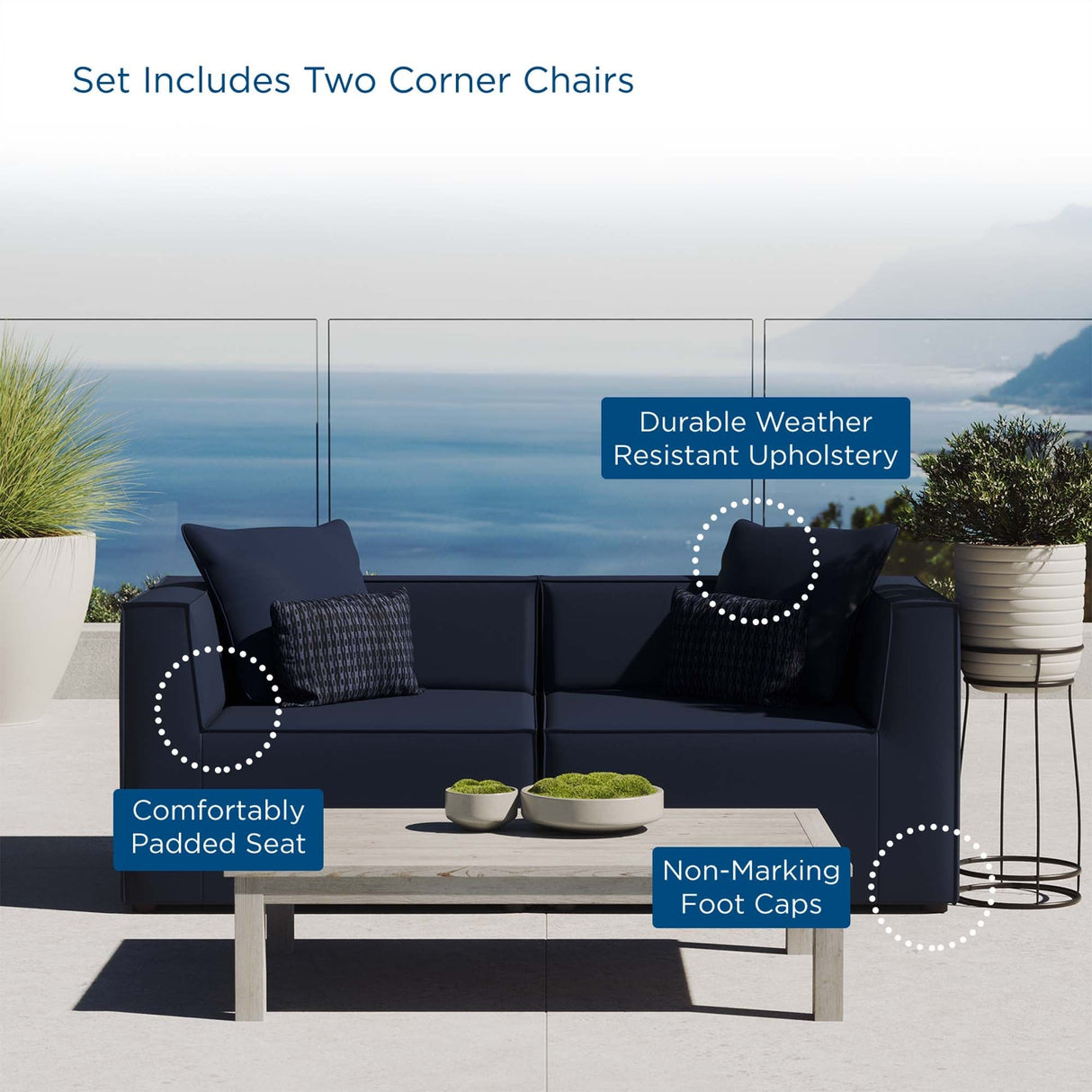 Saybrook Outdoor Patio Upholstered 2-Piece Sectional Sofa Loveseat