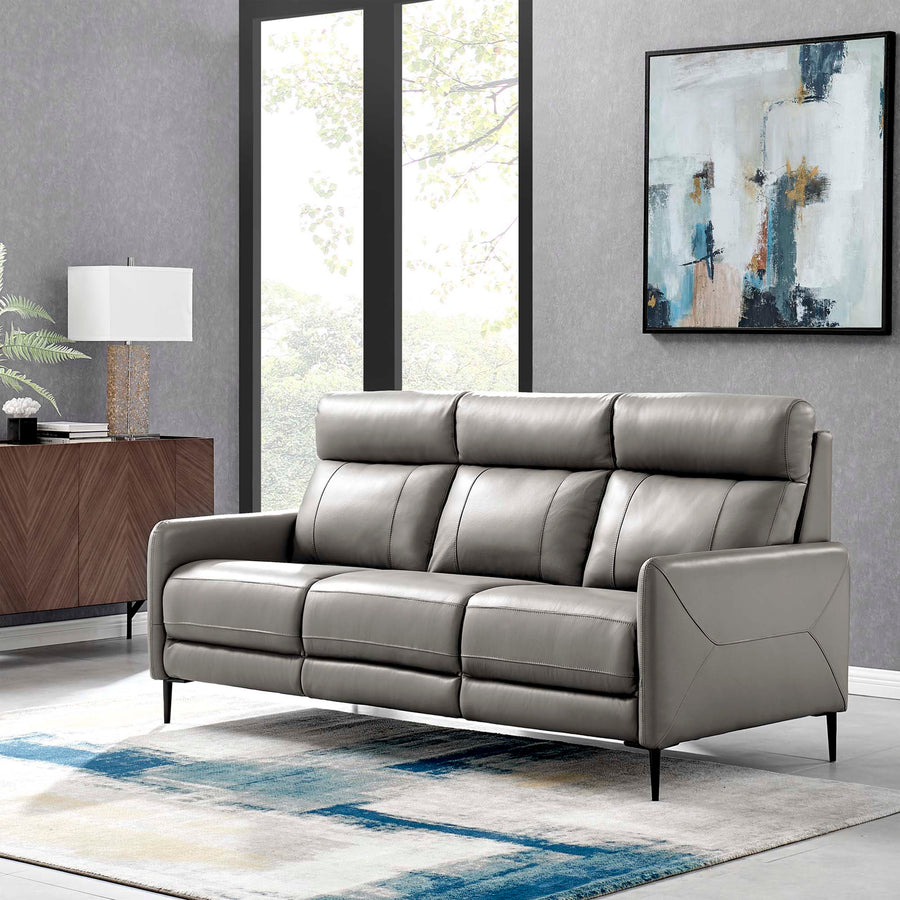 Huxley Leather Sofa with High Back & No-Sag Spring Support - Contemporary Solid Wood Frame Sofa