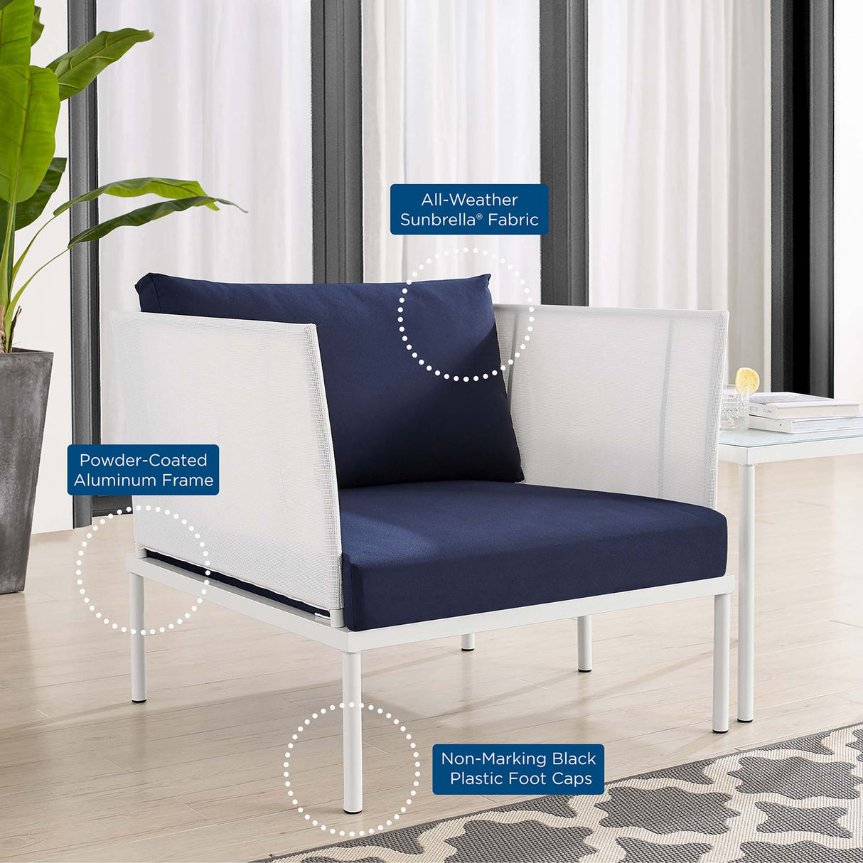 Harmony Sunbrella Outdoor Patio Aluminum Armchair (Modern Minimalist & Weather-Resistant Seating)