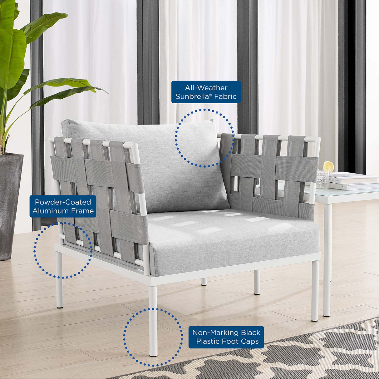 Harmony Sunbrella® Outdoor Patio Aluminum Armchair (Contemporary Modern & All-Weather Durable)