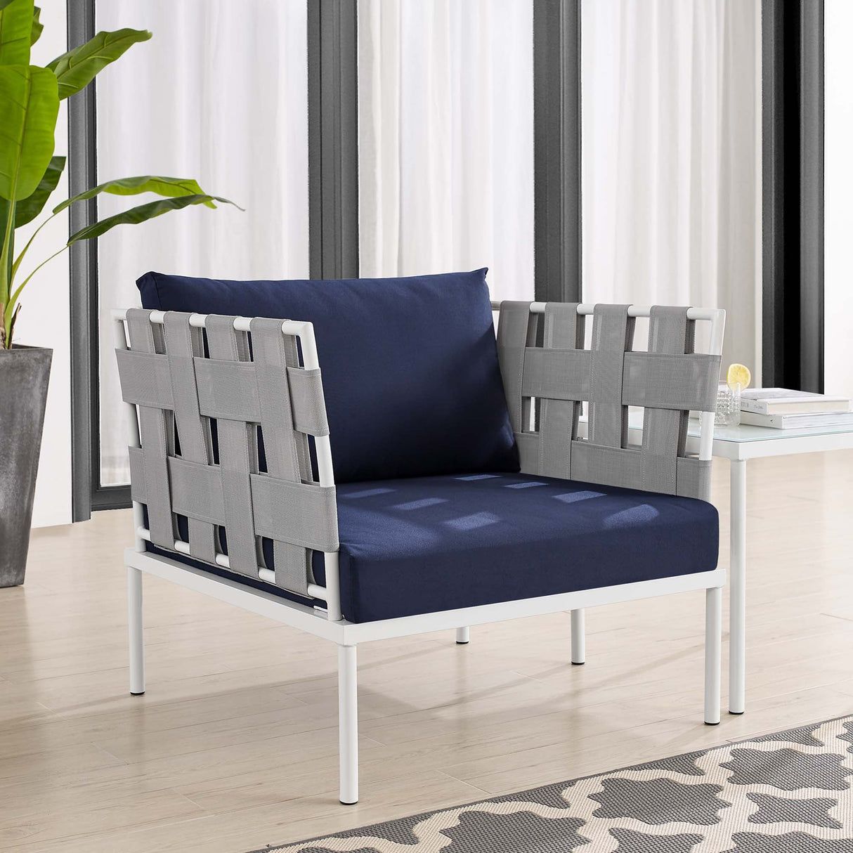 Harmony Sunbrella® Outdoor Patio Aluminum Armchair (Contemporary Modern & All-Weather Durable)