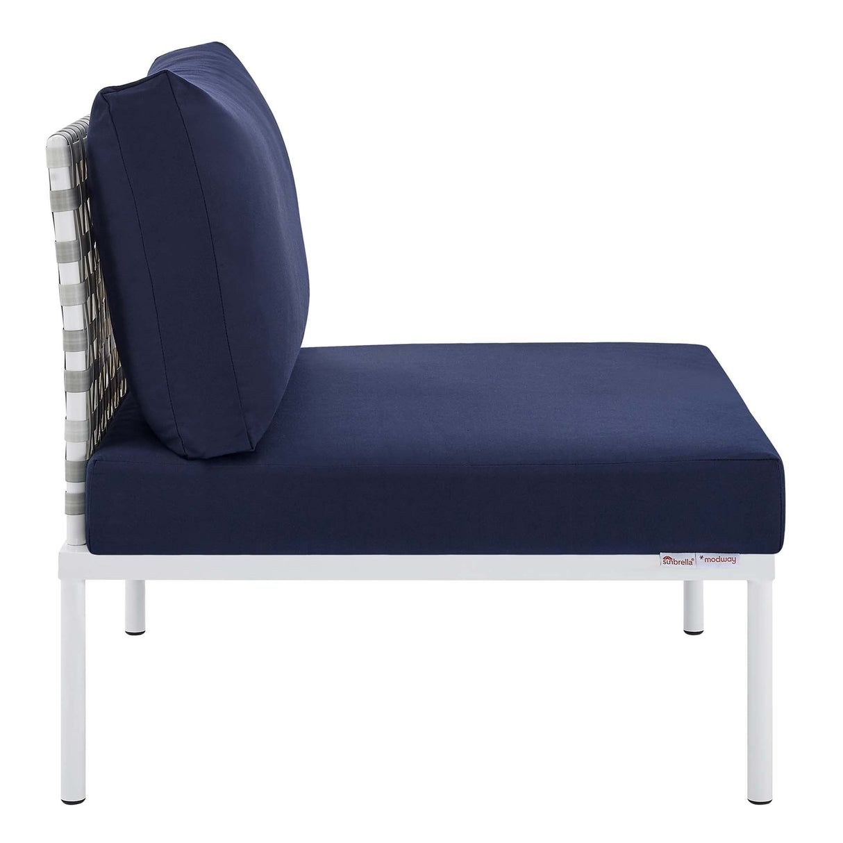Harmony Sunbrella® Basket Weave Outdoor Patio Aluminum Armless Chair (Modern Coastal & Weather-Resistant Performance)