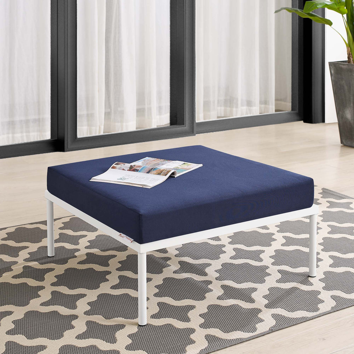 Harmony Sunbrella Outdoor Patio Aluminum Ottoman - Modern Minimalist & Weather-Resistant