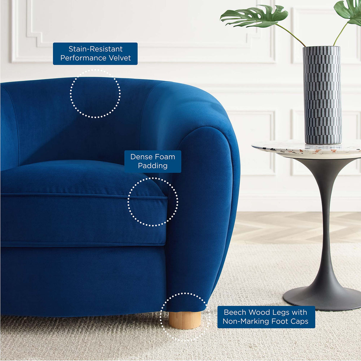 Abundant Performance Velvet Accent Armchair - Glam Deco & Stain-Resistant Lounging