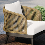 Meadow Rattan Wicker Outdoor Armchair with Plush Cushions - Modern Coastal & Weather-Resistant Seating
