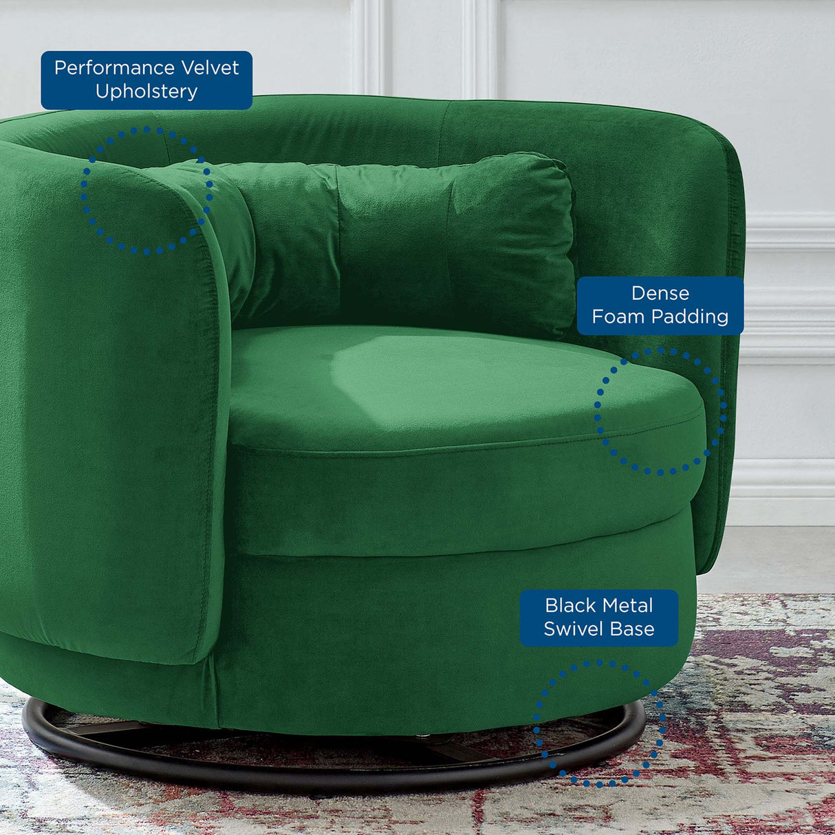 Relish Performance Velvet Swivel Chair - Glam Deco & 360-Degree Swivel