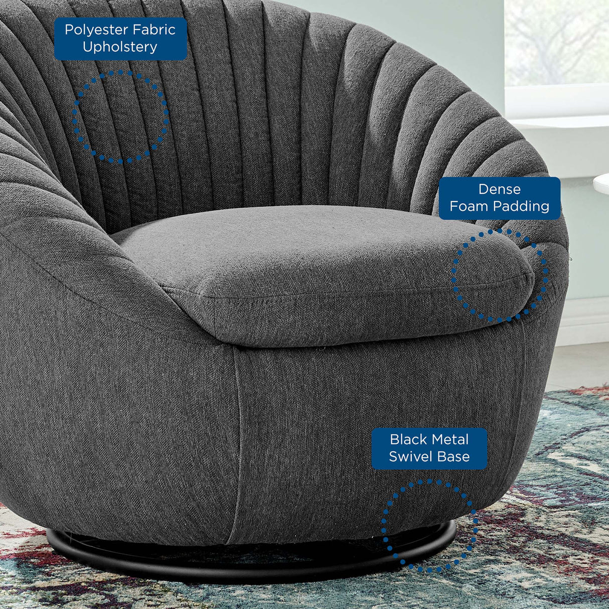 Whirr Tufted Fabric Swivel Chair - Mid-Century Modern & 360-Degree Rotation
