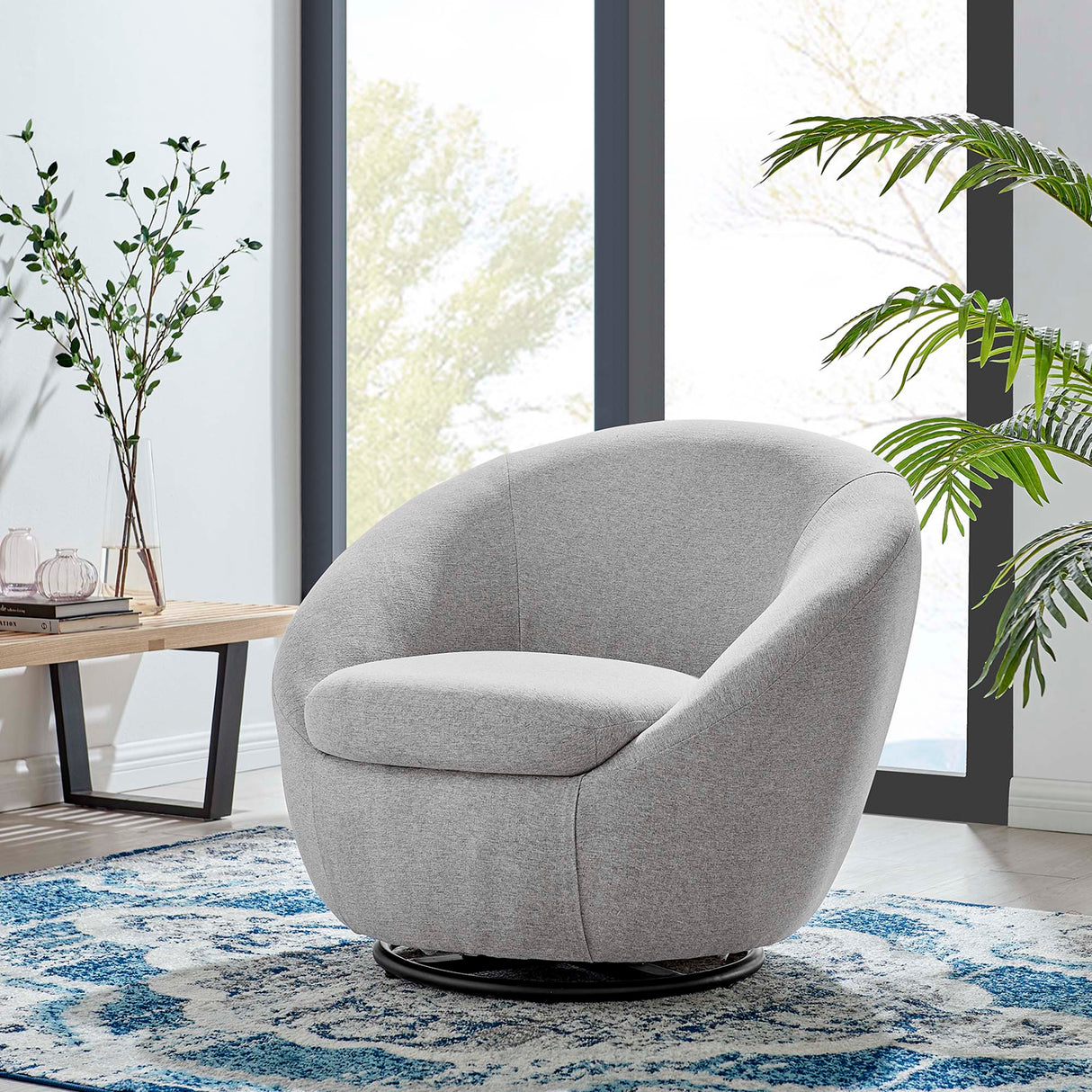 Buttercup Upholstered Fabric Swivel Chair - Mid-Century Modern & 360-Degree Movement