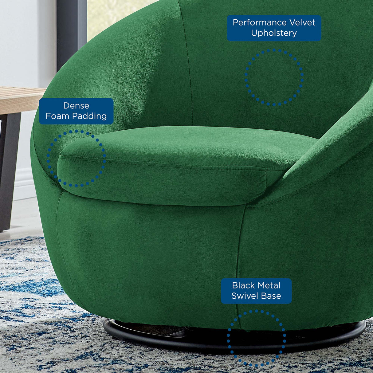 Buttercup Performance Velvet Swivel Chair - Modern Glam & Stain-Resistant