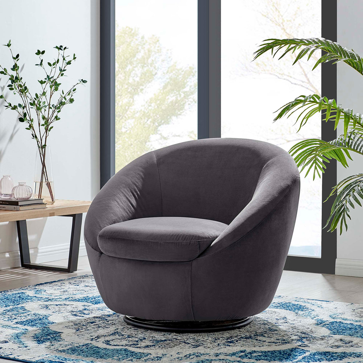 Buttercup Performance Velvet Swivel Chair - Modern Glam & Stain-Resistant