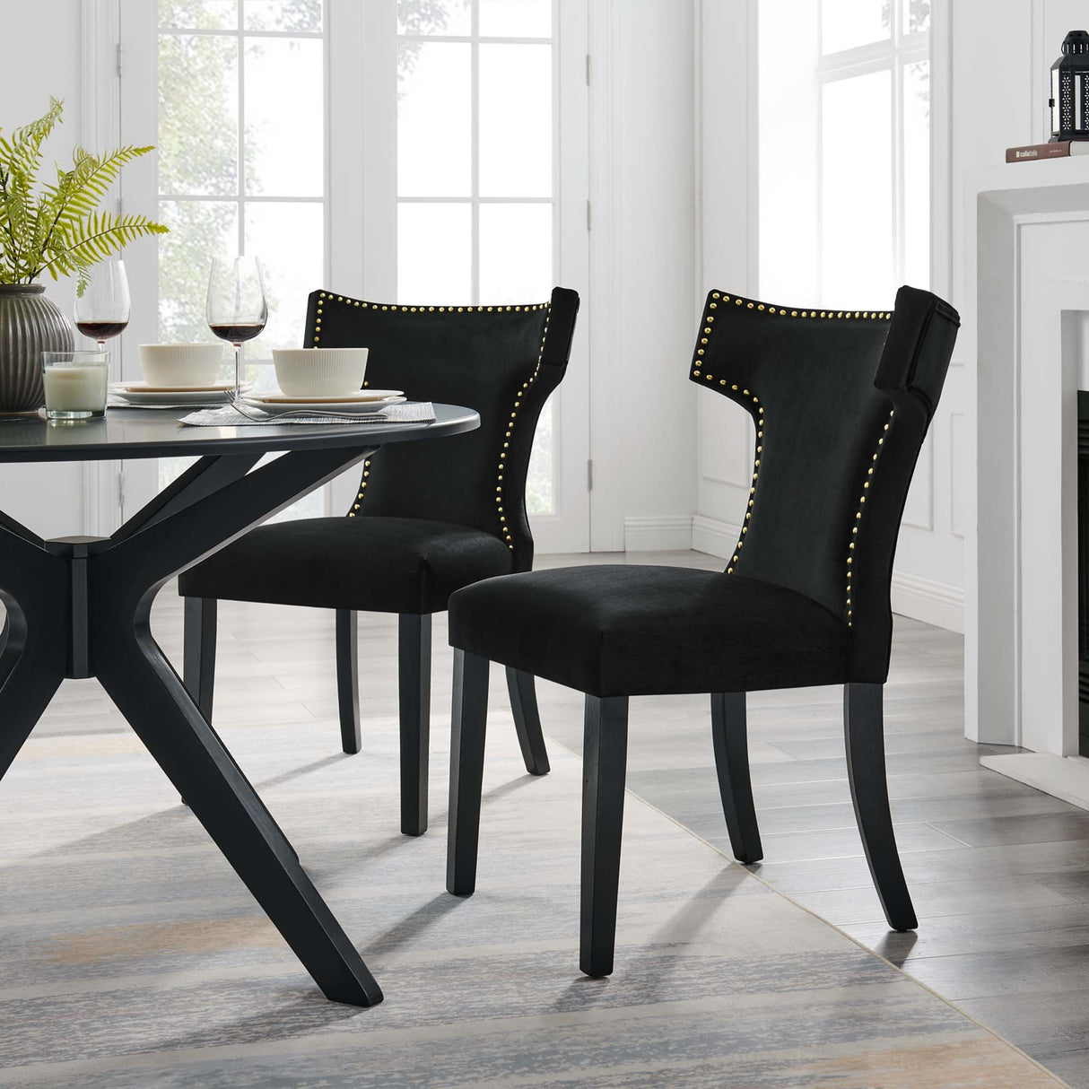 Curve Performance Velvet Dining Chairs - Set of 2 - Mid-Century Modern & Stain-Resistant