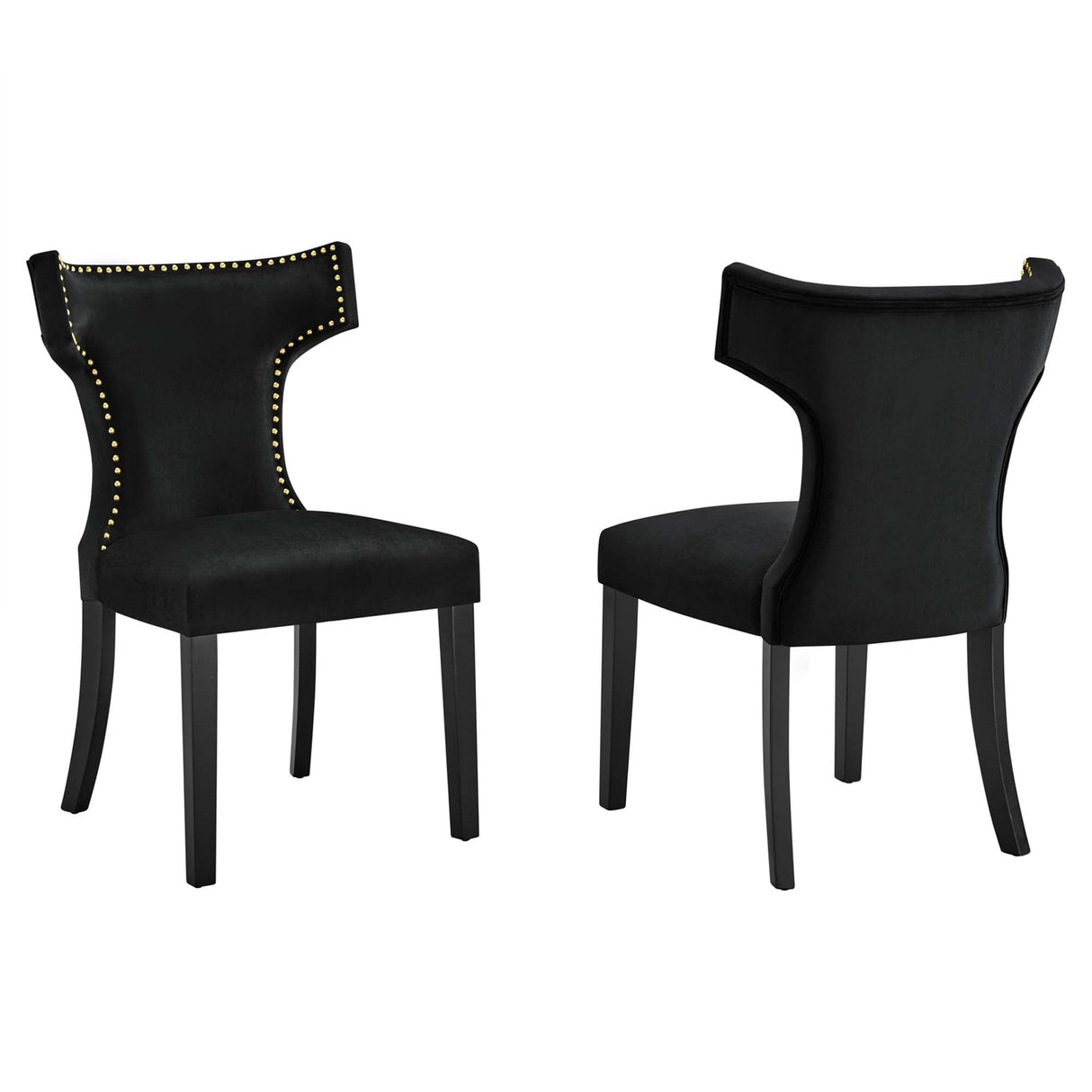 Curve Performance Velvet Dining Chairs - Set of 2 - Mid-Century Modern & Stain-Resistant