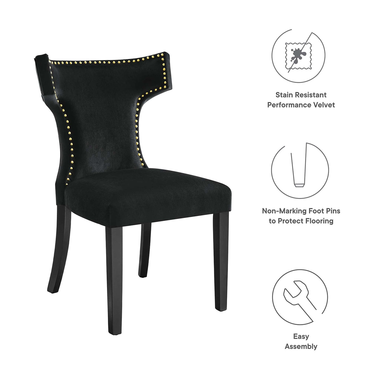 Curve Performance Velvet Dining Chairs - Set of 2 - Mid-Century Modern & Stain-Resistant
