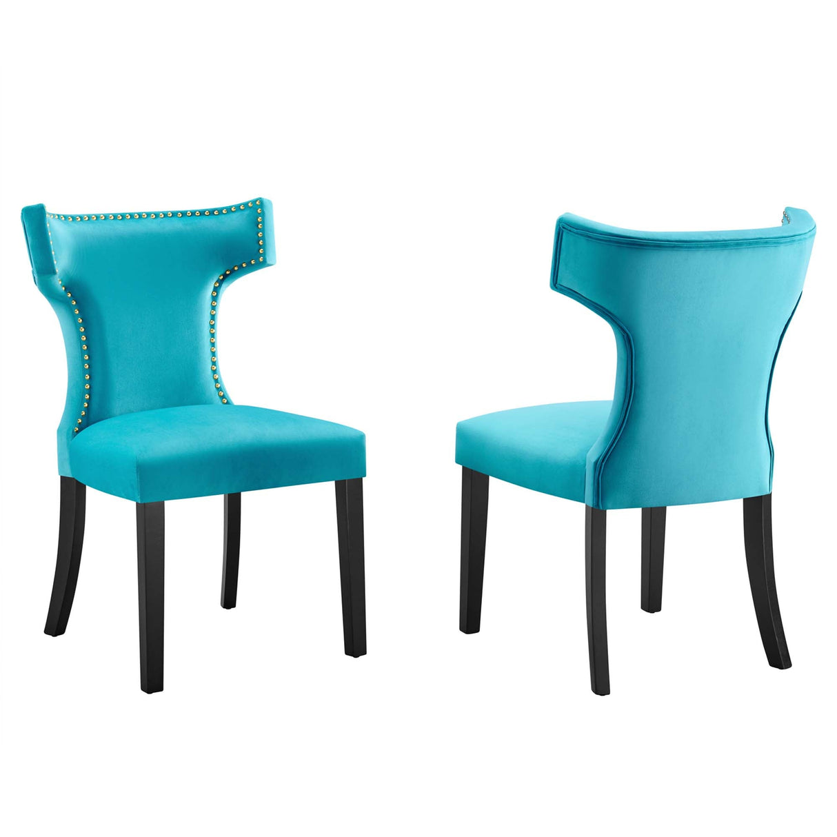 Curve Performance Velvet Dining Chairs - Set of 2 - Mid-Century Modern & Stain-Resistant